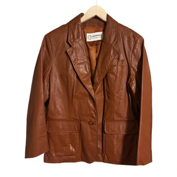 Vintage 70’s 100% Real Leather Tobacco Brown Short Leather Jacket Sm/Med measure - Picture 1 of 8